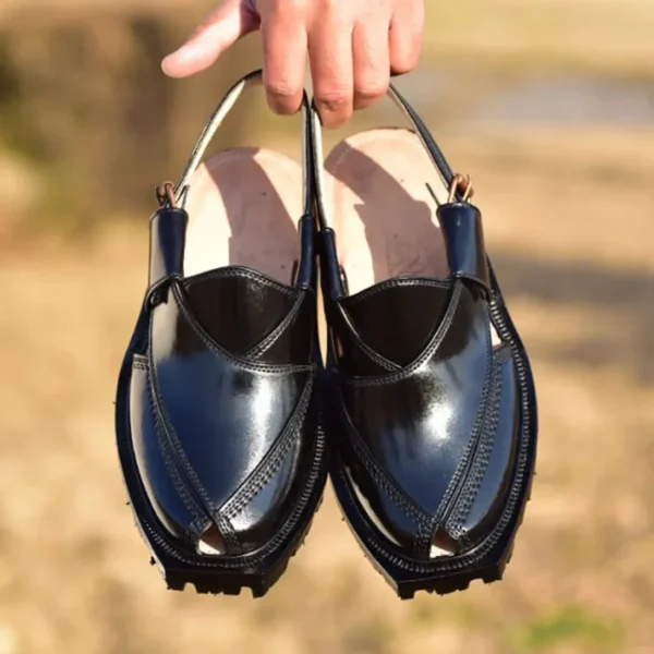 Handmade Black Norozi Chappal with Double Tire Sole