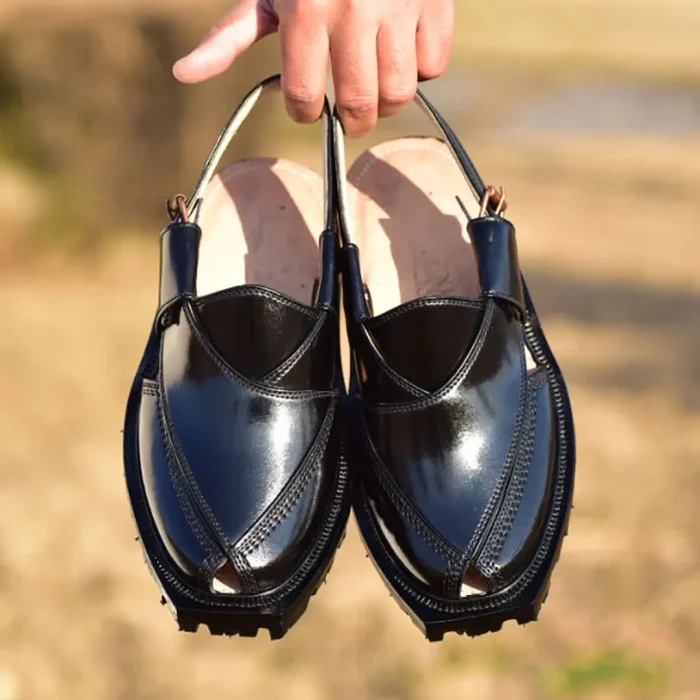 Handmade Black Norozi Chappal with Double Tire Sole