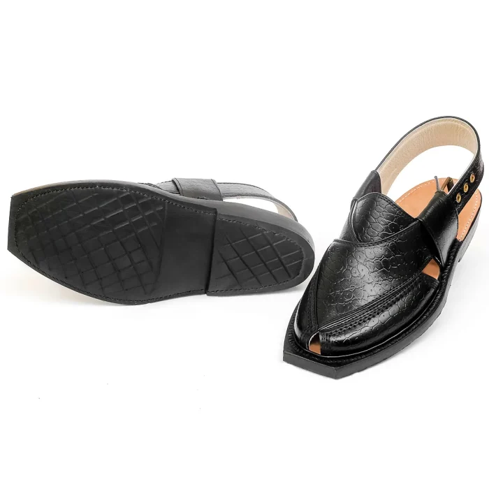 Midnight Black Printed Leather Quetta Norozi Chappal - Image 4