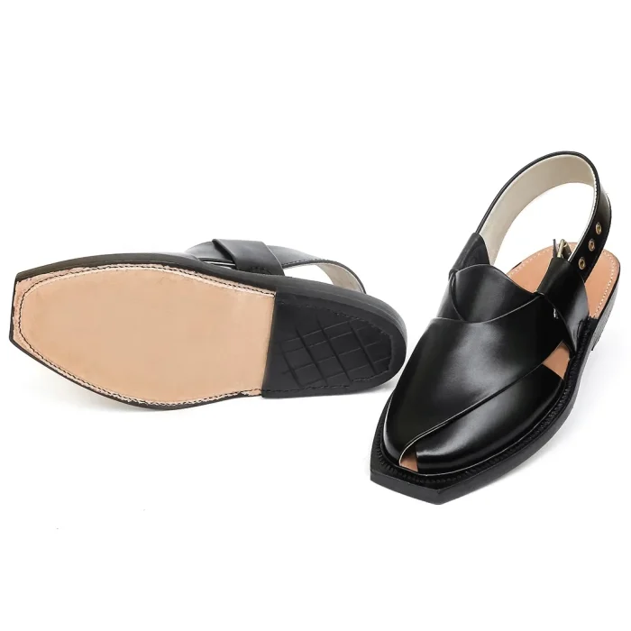 Black Leather Norozi Chappal With Leather Sole - Image 3