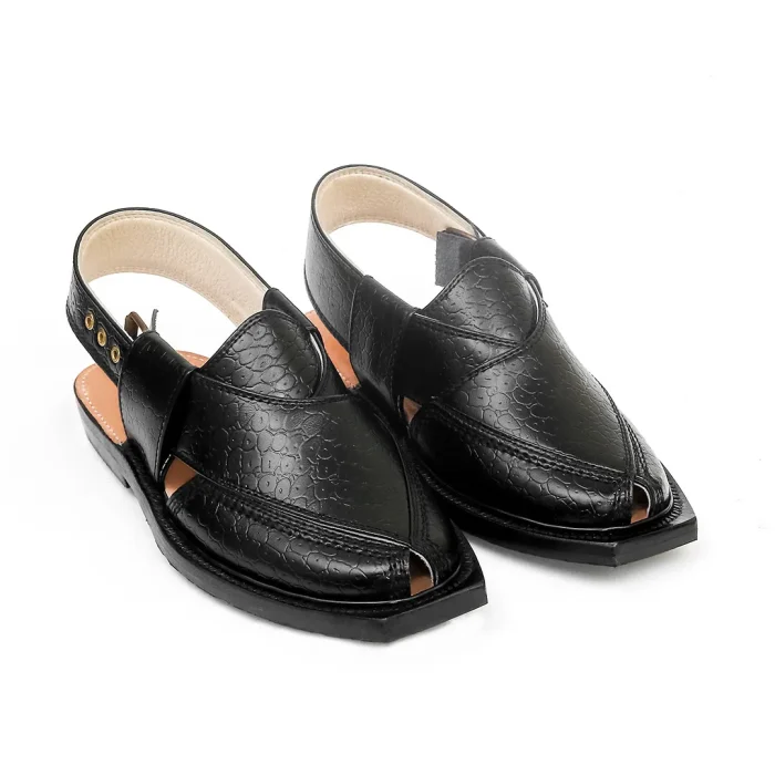 Midnight Black Printed Leather Quetta Norozi Chappal - Image 3
