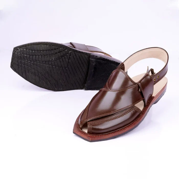 Handmade Brown Quetta Norozi Leather Chappal - Image 2