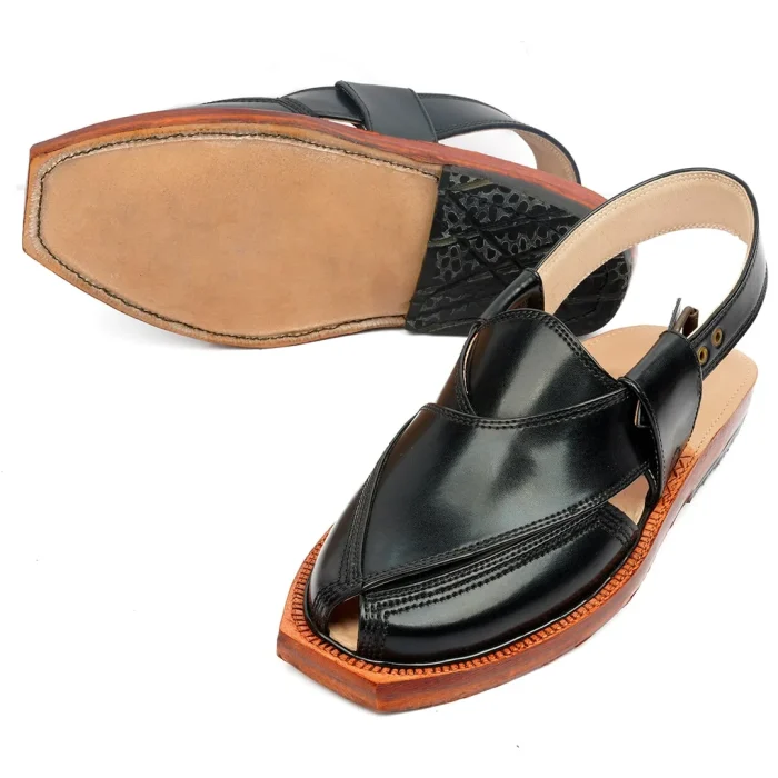 Handmade Black Norozi Chappal With Leather Sole - Image 2