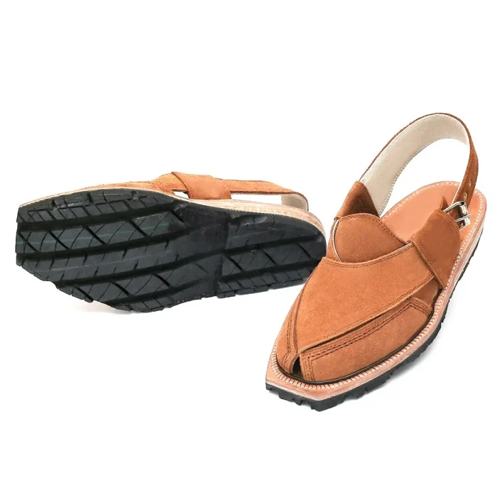 Hand Crafted Camel Suede Quetta Norozi Chappal With Double Sole - Image 3