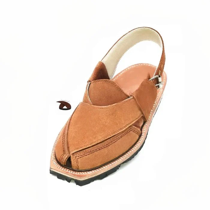 Hand Crafted Camel Suede Quetta Norozi Chappal With Double Sole - Image 2