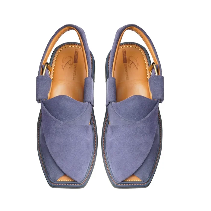 Handmade Suede Traditional Blue Peshawar Zalmi Chappal