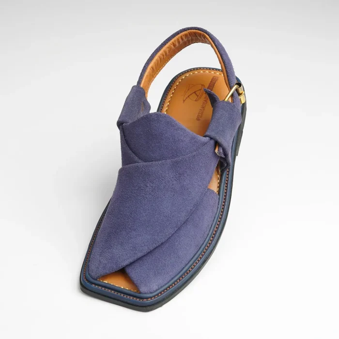 Handmade Suede Traditional Blue Peshawar Zalmi Chappal - Image 2