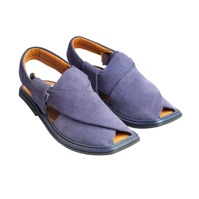 Handmade Suede Traditional Blue Peshawar Zalmi Chappal - Image 3